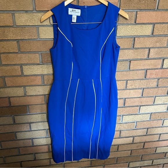 Donna Morgan Sleeveless Stretch Knit Crepe Contrast Piping Sheath Dress Size 8 - Picture 3 of 8